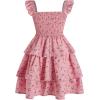 imageGirls Floral Summer Dress Ruffle Shirred High Waist Ruched Sweetheart A Line Spring DressPink