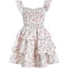 imageGirls Floral Summer Dress Ruffle Shirred High Waist Ruched Sweetheart A Line Spring DressPink and White