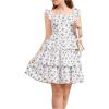 imageGirls Floral Summer Dress Ruffle Shirred High Waist Ruched Sweetheart A Line Spring DressSolid White
