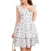 imageGirls Floral Summer Dress Ruffle Shirred High Waist Ruched Sweetheart A Line Spring DressSolid White