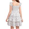 imageGirls Floral Summer Dress Ruffle Shirred High Waist Ruched Sweetheart A Line Spring DressSolid White
