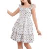 imageGirls Floral Summer Dress Ruffle Shirred High Waist Ruched Sweetheart A Line Spring DressSolid White