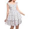 imageGirls Floral Summer Dress Ruffle Shirred High Waist Ruched Sweetheart A Line Spring DressSolid White