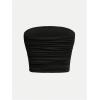 imageGirls Ruched Strapless Tube Top Sleeveless Cropped Bandeau Basic Summer Cute Tops for GirlsBlack