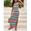 imageGirls Summer Boho Striped Sleeveless Tank Dress  Square Neck Split Thigh Long MaxiBlue Green