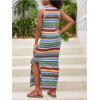 imageGirls Summer Boho Striped Sleeveless Tank Dress  Square Neck Split Thigh Long MaxiBlue Green