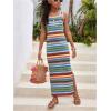 imageGirls Summer Boho Striped Sleeveless Tank Dress  Square Neck Split Thigh Long MaxiBlue Green
