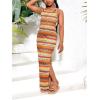 imageGirls Summer Boho Striped Sleeveless Tank Dress  Square Neck Split Thigh Long MaxiCoral Orange