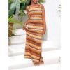 imageGirls Summer Boho Striped Sleeveless Tank Dress  Square Neck Split Thigh Long MaxiCoral Orange