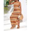 imageGirls Summer Boho Striped Sleeveless Tank Dress  Square Neck Split Thigh Long MaxiCoral Orange