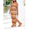 imageGirls Summer Boho Striped Sleeveless Tank Dress  Square Neck Split Thigh Long MaxiCoral Orange
