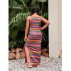 imageGirls Summer Boho Striped Sleeveless Tank Dress  Square Neck Split Thigh Long MaxiMulticolor