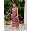 imageGirls Summer Boho Striped Sleeveless Tank Dress  Square Neck Split Thigh Long MaxiMulticolor