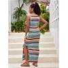 imageGirls Summer Boho Striped Sleeveless Tank Dress  Square Neck Split Thigh Long MaxiMulticoloured