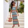 imageGirls Summer Boho Striped Sleeveless Tank Dress  Square Neck Split Thigh Long MaxiMulticoloured