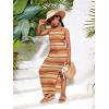 imageGirls Summer Boho Striped Sleeveless Tank Dress  Square Neck Split Thigh Long MaxiOrange Yellow