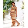 imageGirls Summer Boho Striped Sleeveless Tank Dress  Square Neck Split Thigh Long MaxiOrange Yellow