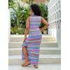 imageGirls Summer Boho Striped Sleeveless Tank Dress  Square Neck Split Thigh Long MaxiPurple Blue