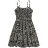 imageGirls Summer Dress Floral Ruffle Hem Spaghetti Strap Ruched Bust Cami Short Dress SundressBlack and White