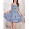 imageGirls Summer Dress Floral Ruffle Hem Spaghetti Strap Ruched Bust Cami Short Dress SundressBlue