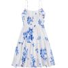 imageGirls Summer Dress Floral Ruffle Hem Spaghetti Strap Ruched Bust Cami Short Dress SundressBlue and White