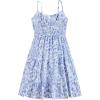 imageGirls Summer Dress Floral Ruffle Hem Spaghetti Strap Ruched Bust Cami Short Dress SundressDeep Blue White