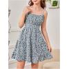 imageGirls Summer Dress Floral Ruffle Hem Spaghetti Strap Ruched Bust Cami Short Dress SundressFloral Blue