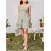 imageGirls Summer Dress Floral Ruffle Hem Spaghetti Strap Ruched Bust Cami Short Dress SundressGreen