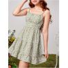 imageGirls Summer Dress Floral Ruffle Hem Spaghetti Strap Ruched Bust Cami Short Dress SundressGreen