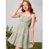 imageGirls Summer Dress Floral Ruffle Hem Spaghetti Strap Ruched Bust Cami Short Dress SundressLight Green