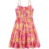 imageGirls Summer Dress Floral Ruffle Hem Spaghetti Strap Ruched Bust Cami Short Dress SundressOrange Pink
