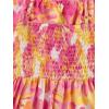imageGirls Summer Dress Floral Ruffle Hem Spaghetti Strap Ruched Bust Cami Short Dress SundressOrange Pink