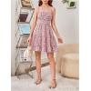 imageGirls Summer Dress Floral Ruffle Hem Spaghetti Strap Ruched Bust Cami Short Dress SundressPink