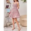 imageGirls Summer Dress Floral Ruffle Hem Spaghetti Strap Ruched Bust Cami Short Dress SundressPink