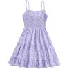 imageGirls Summer Dress Floral Ruffle Hem Spaghetti Strap Ruched Bust Cami Short Dress SundressPurple
