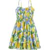 imageGirls Summer Dress Floral Ruffle Hem Spaghetti Strap Ruched Bust Cami Short Dress SundressYellow and Blue