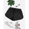 imageWomens Casual Elastic Waist Track Shorts Wide Leg Knot Front Waffle Knit Shorts Workout LoungeSolid Black