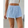 imageWomens Drawstring High Waisted Button Front Mini Shorts Loose Wide Leg Track Shorts Casual LoungeBlue