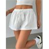 imageWomens Drawstring High Waisted Button Front Mini Shorts Loose Wide Leg Track Shorts Casual LoungeWhite