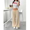 imageWomens Drawstring Waist Straight Streetwear Wide Leg Sweatpants Casual Loose Baggy Workout Long Summer PantsApricot Plain
