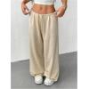 imageWomens Drawstring Waist Straight Streetwear Wide Leg Sweatpants Casual Loose Baggy Workout Long Summer PantsApricot Plain