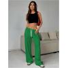imageWomens Drawstring Waist Straight Streetwear Wide Leg Sweatpants Casual Loose Baggy Workout Long Summer PantsDark Green