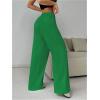 imageWomens Drawstring Waist Straight Streetwear Wide Leg Sweatpants Casual Loose Baggy Workout Long Summer PantsDark Green