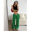 imageWomens Drawstring Waist Straight Streetwear Wide Leg Sweatpants Casual Loose Baggy Workout Long Summer PantsDark Green
