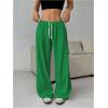 imageWomens Drawstring Waist Straight Streetwear Wide Leg Sweatpants Casual Loose Baggy Workout Long Summer PantsDark Green