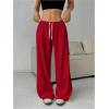 imageWomens Drawstring Waist Straight Streetwear Wide Leg Sweatpants Casual Loose Baggy Workout Long Summer PantsDark Red