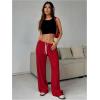 imageWomens Drawstring Waist Straight Streetwear Wide Leg Sweatpants Casual Loose Baggy Workout Long Summer PantsDark Red