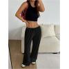 imageWomens Drawstring Waist Straight Streetwear Wide Leg Sweatpants Casual Loose Baggy Workout Long Summer PantsDeep Black