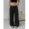imageWomens Drawstring Waist Straight Streetwear Wide Leg Sweatpants Casual Loose Baggy Workout Long Summer PantsDeep Black
