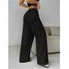 imageWomens Drawstring Waist Straight Streetwear Wide Leg Sweatpants Casual Loose Baggy Workout Long Summer PantsDeep Black